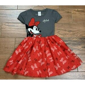 Girl's Disney Minnie Mouse Dress Sweater Top Tulle Skirt Red Size L 10/12